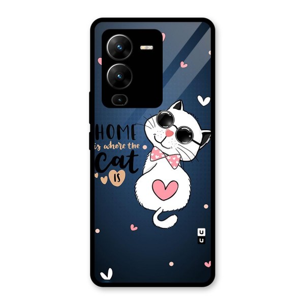 Home Where Cat Glass Back Case for Vivo V25 Pro