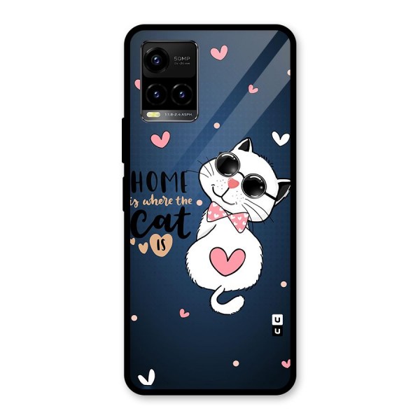 Home Where Cat Glass Back Case for Vivo Y21 2021