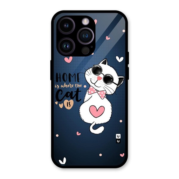 Home Where Cat Glass Back Case for iPhone 14 Pro