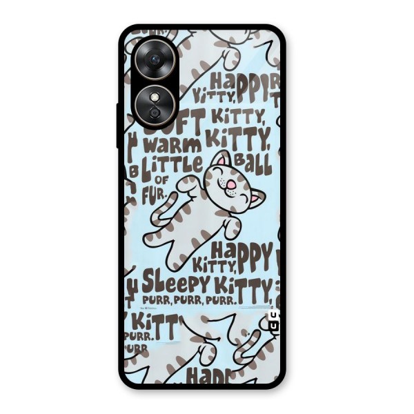 Kitty Pattern Glass Back Case for Oppo A17