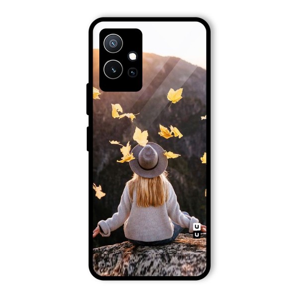 Leaf Rain Sunset Glass Back Case for Vivo T1 5G