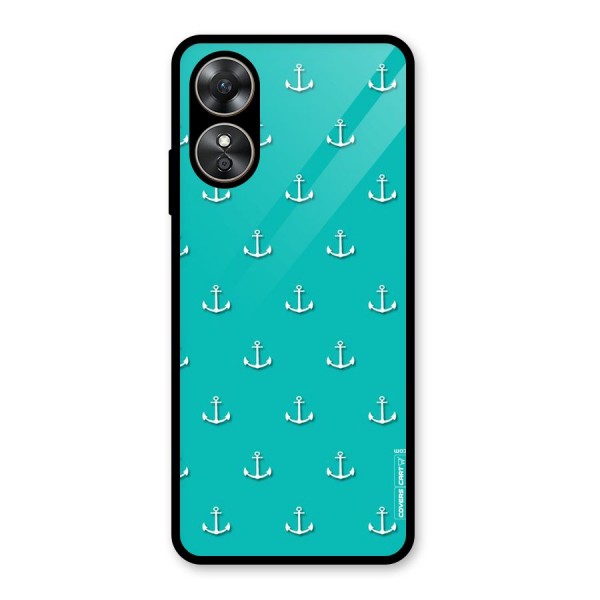 Light Blue Anchor Glass Back Case for Oppo A17