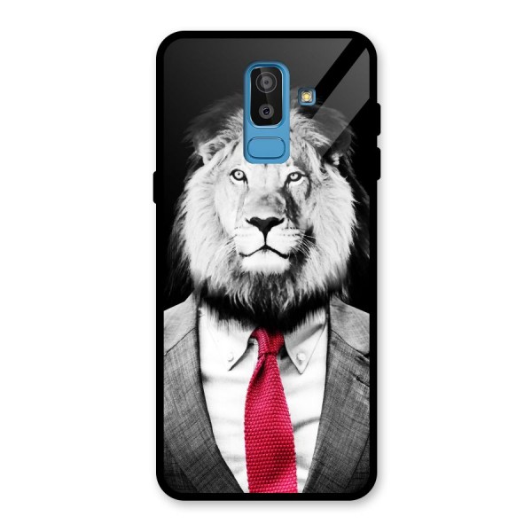 Lion with Red Tie Glass Back Case for Galaxy J8