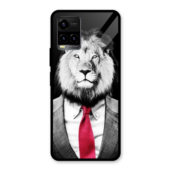 Lion with Red Tie Glass Back Case for Vivo Y33s