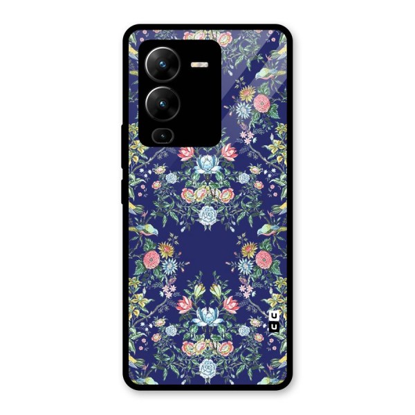 Little Flowers Pattern Glass Back Case for Vivo V25 Pro