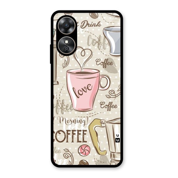 Love Coffee Design Glass Back Case for Oppo A17