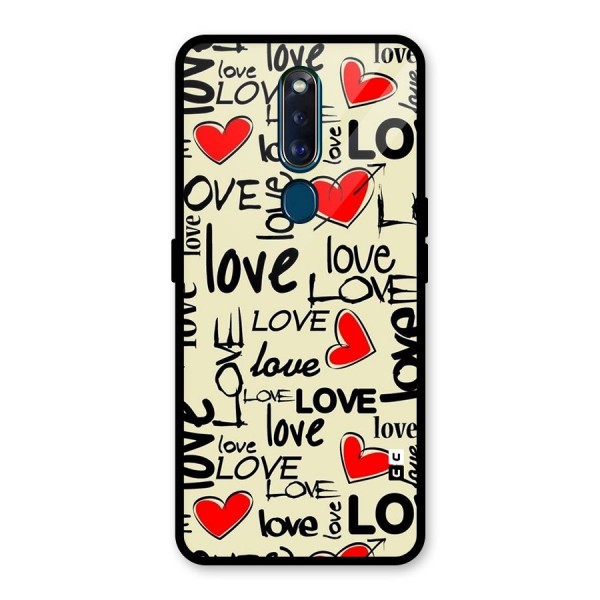 Love Hearts Pattern Glass Back Case for Oppo F11 Pro