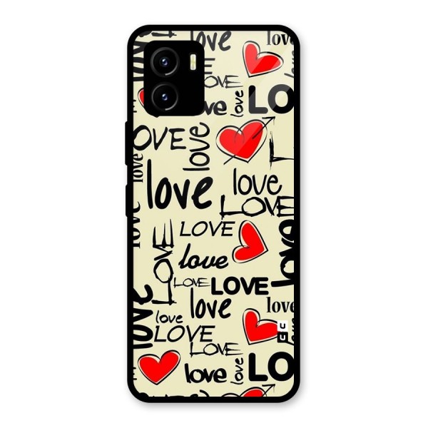 Love Hearts Pattern Glass Back Case for Vivo Y15s