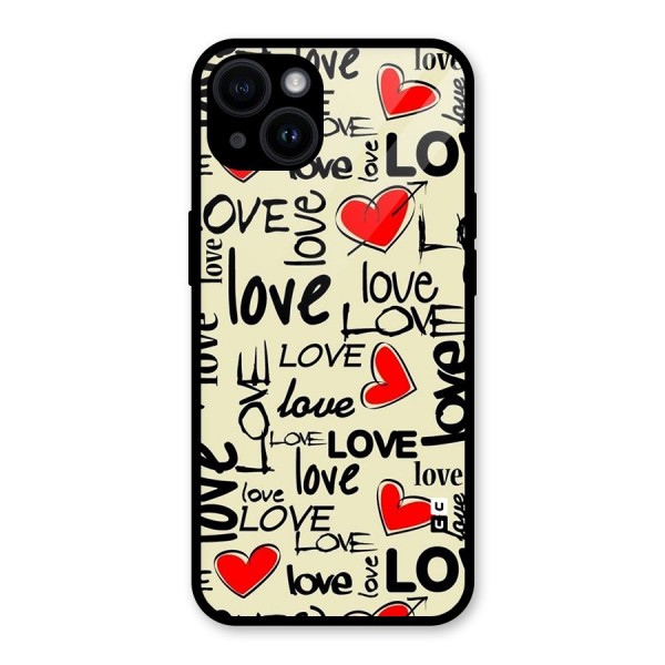 Love Hearts Pattern Glass Back Case for iPhone 14