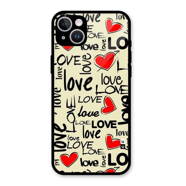 Love Hearts Pattern Glass Back Case for iPhone 14 Plus