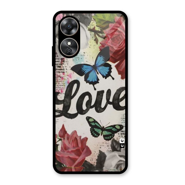 Lovely Butterfly Love Glass Back Case for Oppo A17