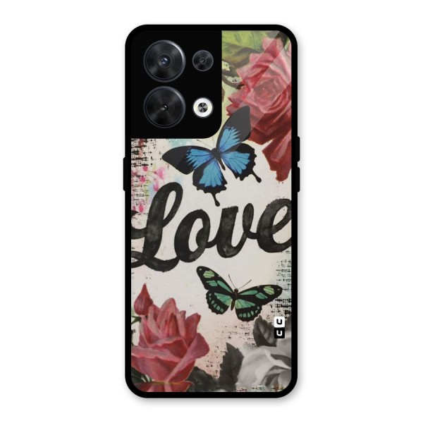 Lovely Butterfly Love Glass Back Case for Oppo Reno8 5G