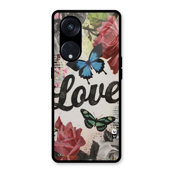 Lovely Butterfly Love Glass Back Case for Reno8 T 5G