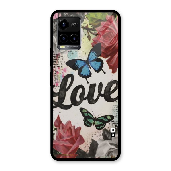 Lovely Butterfly Love Glass Back Case for Vivo Y21 2021