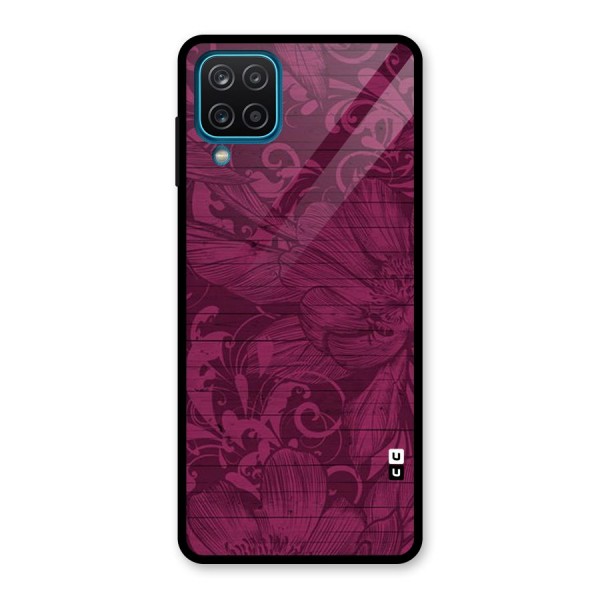 Magenta Floral Pattern Glass Back Case for Galaxy A12