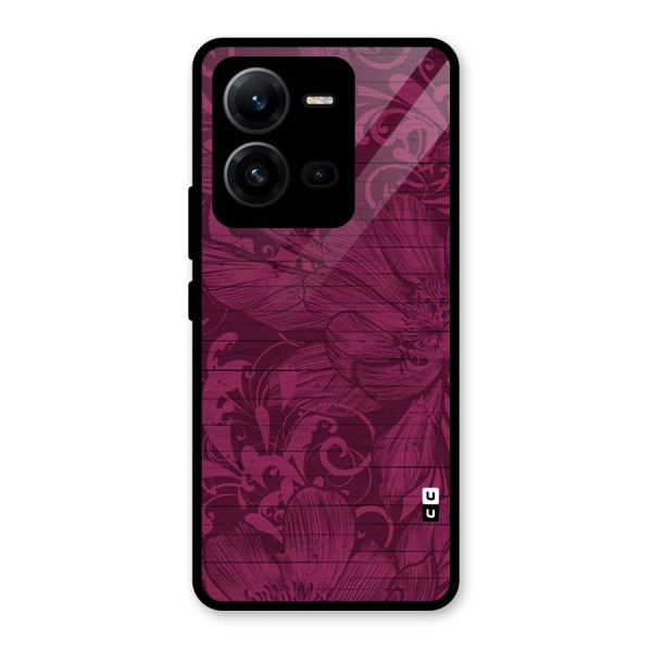 Magenta Floral Pattern Glass Back Case for Vivo V25