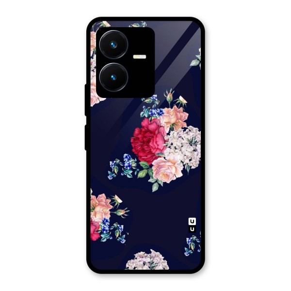 Magenta Peach Floral Glass Back Case for Vivo Y22