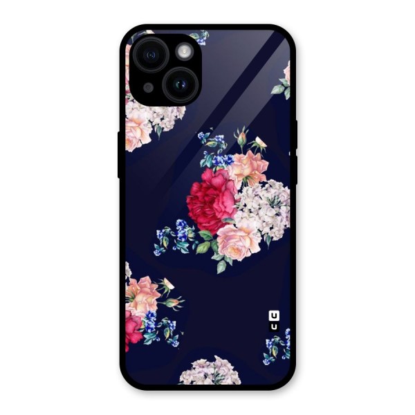 Magenta Peach Floral Glass Back Case for iPhone 14