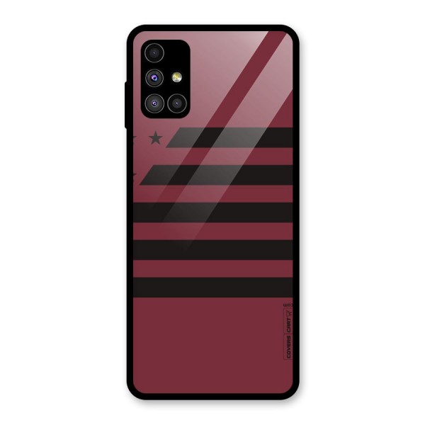 Maroon Star Striped Glass Back Case for Galaxy M51