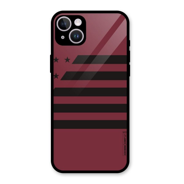 Maroon Star Striped Glass Back Case for iPhone 14 Plus