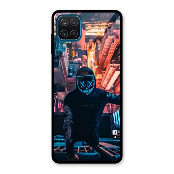 Mask Guy Climbing Building Glass Back Case for Galaxy A12