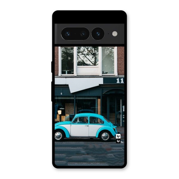 Mini Blue Car Glass Back Case for Google Pixel 7 Pro