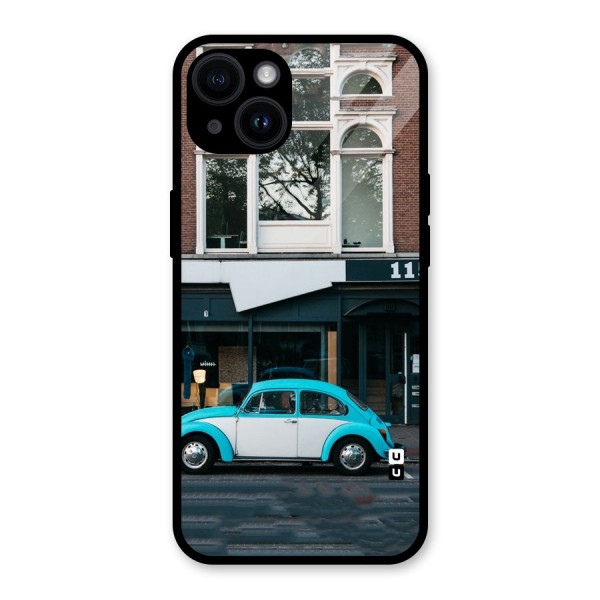 Mini Blue Car Glass Back Case for iPhone 14