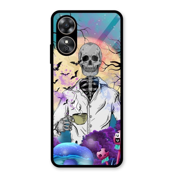 Morning Tea Skull Glass Back Case for Oppo A17