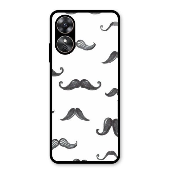 Moustache Pattern (Black) Glass Back Case for Oppo A17