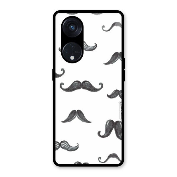 Moustache Pattern (Black) Glass Back Case for Reno8 T 5G