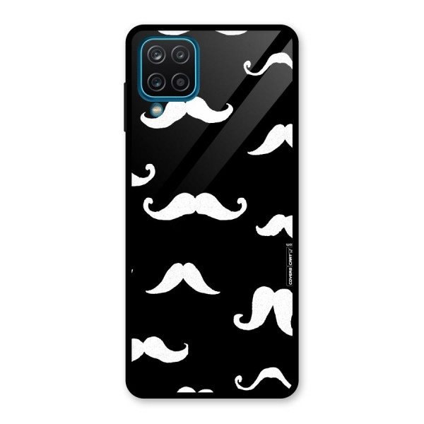 Moustache Pattern (White) Glass Back Case for Galaxy A12