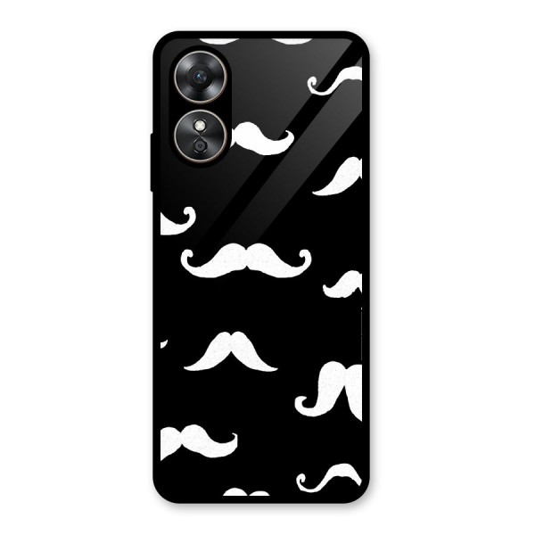 Moustache Pattern (White) Glass Back Case for Oppo A17