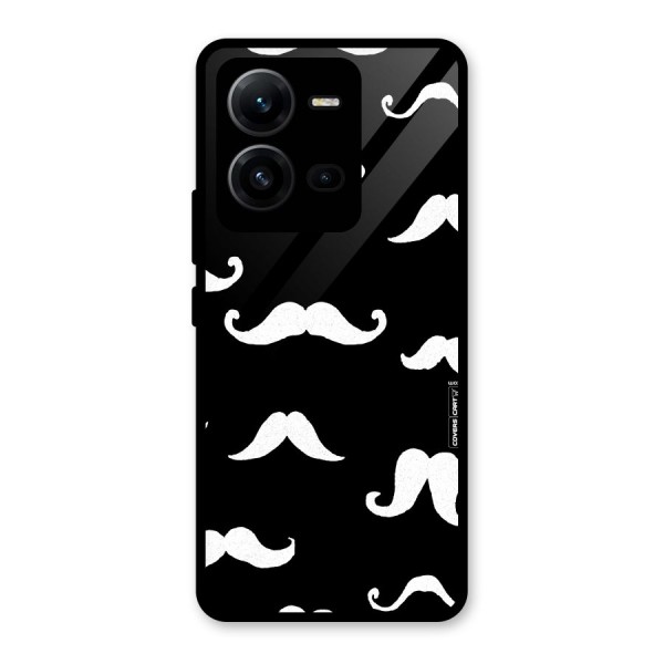 Moustache Pattern (White) Glass Back Case for Vivo V25