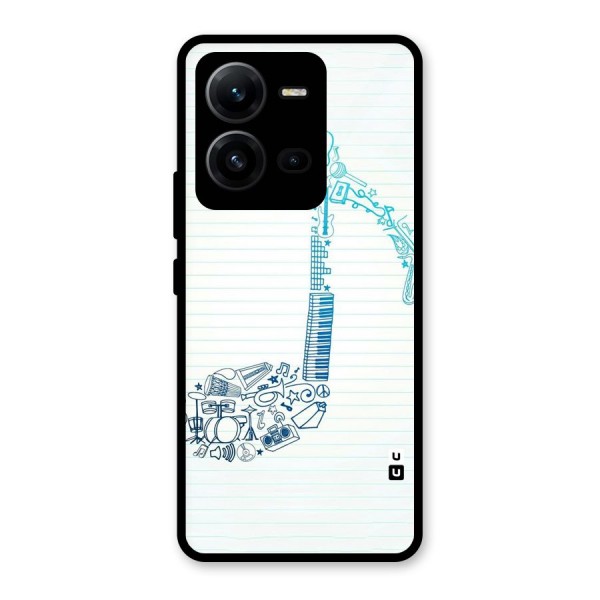 Music Note Design Glass Back Case for Vivo V25