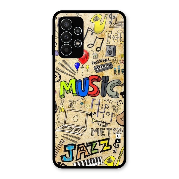 Music Pattern Glass Back Case for Galaxy A23