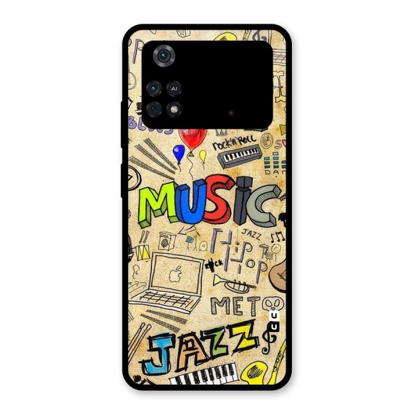 Music Pattern Glass Back Case for Poco M4 Pro 4G