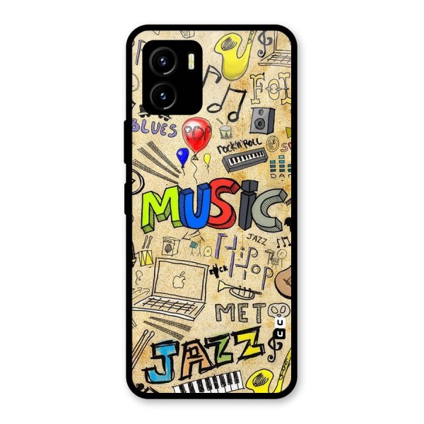 Music Pattern Glass Back Case for Vivo Y15s