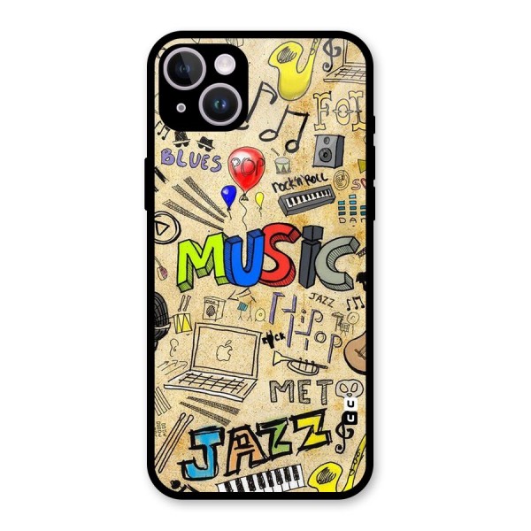 Music Pattern Glass Back Case for iPhone 14 Plus