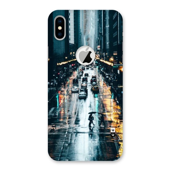 NY Streets Rainy Back Case for iPhone XS Logo Cut