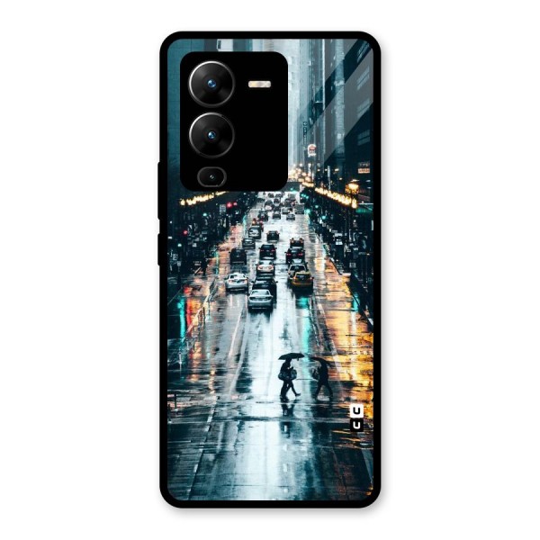 NY Streets Rainy Glass Back Case for Vivo V25 Pro