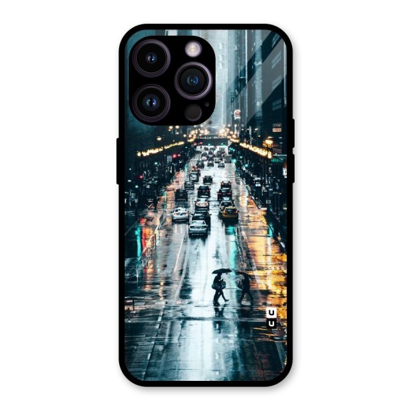 NY Streets Rainy Glass Back Case for iPhone 14 Pro Max