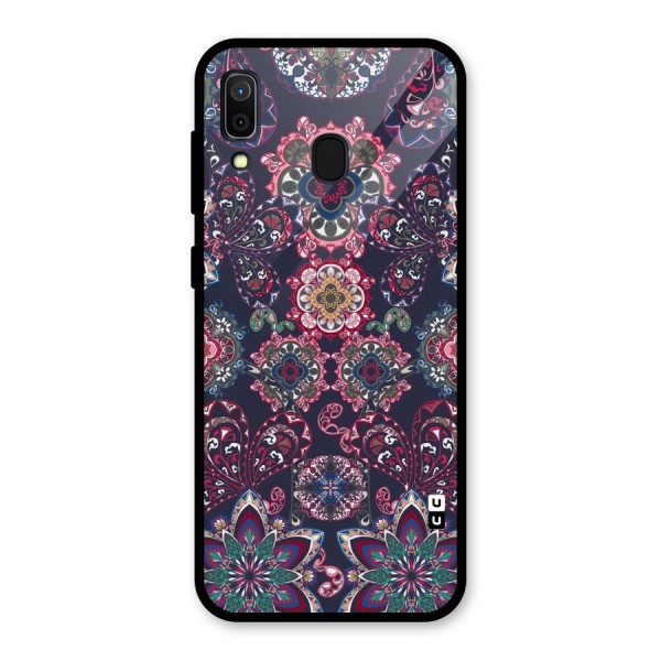 Navy Blue Bloom Pattern Glass Back Case for Galaxy A30