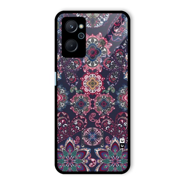 Navy Blue Bloom Pattern Glass Back Case for Realme 9i