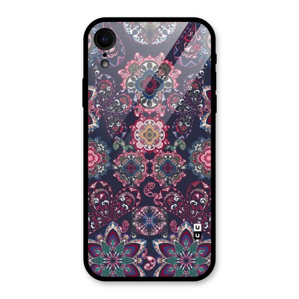 Navy Blue Bloom Pattern Glass Back Case for XR