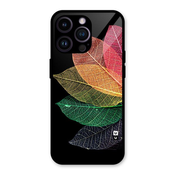 Net Leaf Color Design Glass Back Case for iPhone 14 Pro Max