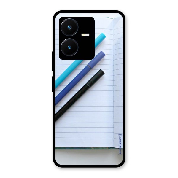 Notebook And Pens Glass Back Case for Vivo Y22