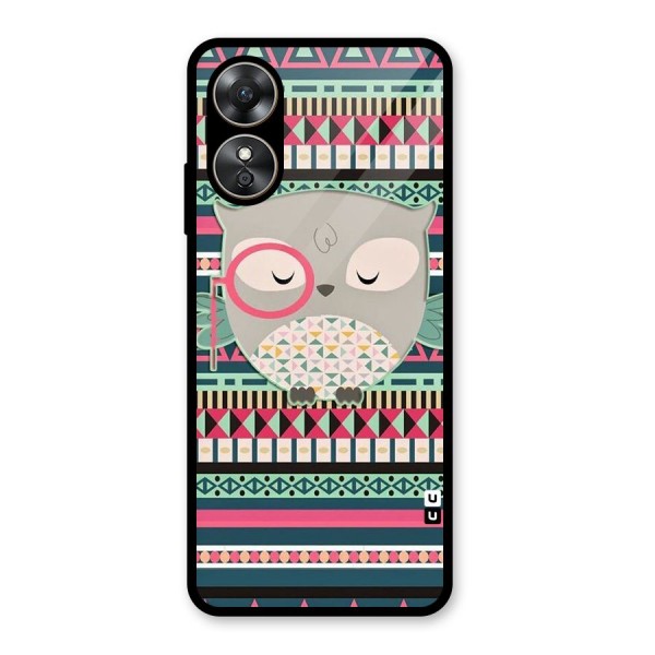 Owl Cute Pattern Glass Back Case for Oppo A17