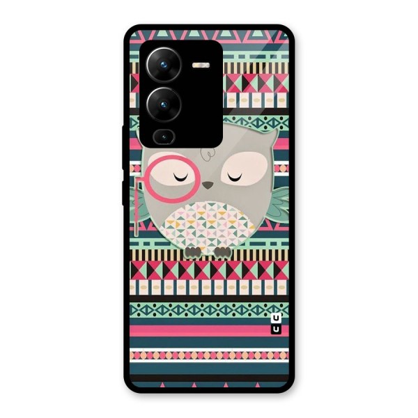 Owl Cute Pattern Glass Back Case for Vivo V25 Pro