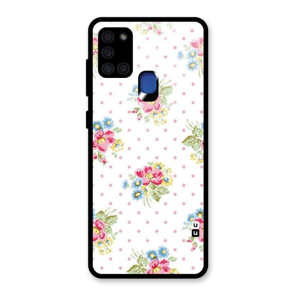 Painted Polka Floral Glass Back Case for Galaxy A21s