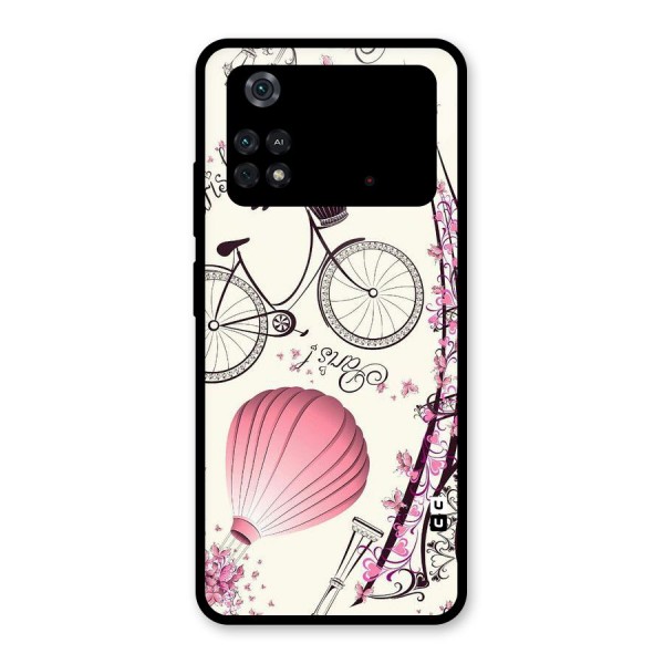 Paris Clipart Glass Back Case for Poco M4 Pro 4G